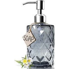 JASAI Diamond Design Glass Soap Dispenser with 304 Stainless Steel Soap Pump, 340 ml Kitchen Soap Dispenser for Bathroom, Hand Soap, Dish Soap (Grey)