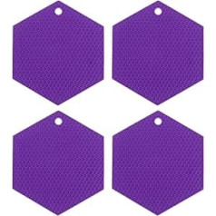 sourcing map Silicone Trivets Hexagonal Silicone Pad Pan Protector Table Protector Heat Resistant Mat for Countertop Kitchen Hot Dishes Hot Pots and Pans Purple 4 Pack