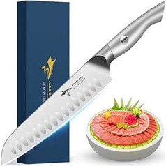 MAD SHARK 8 Inch Santoku Knife - Ultra Sharp Japanese Kitchen Knife, German Carbon Steel, Ergonomic Handle - Ideal for Cutting, Dicing and Chopping - Unique Gift for Chefs