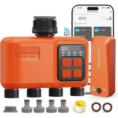 Smart WLAN Irrigation Computer, 4 Zones, WiFi Garden Irrigation Timer with 300 m Range, App & Remote Control, Alexa & Google Voice Compatible, Rain Delay Manual Mode for Sprinkler Systems