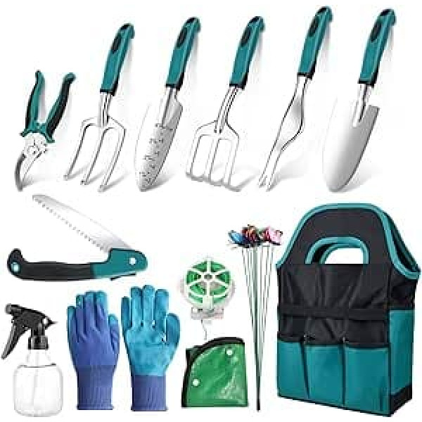 Garden Tool Set, 22 Pieces Garden Set Tool for Gardening with Garden Tools Organiser Handbag, Ideal Garden Gift Kit for Women and Men