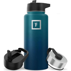 Stainless Steel Water Bottle with Straw Lid – 950 ml (3 Lids) – Leak-Proof Thermos Flask – Metal Water Bottle, Double-Walled, Insulated, BPA-Free