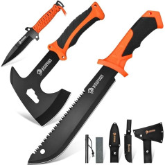 Nedfoss 38.5 cm Machete Axe Knife Set with 10 cm Fire Steel and Sheath, Survival Machete Sharp Real, 25.3 cm Outdoor Axe Survival, Mini Hatchet 25.3 cm Full Tang Outdoor Knife with Paracord for Camping