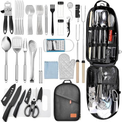 Camping Cookware Set, Camping Tableware Set, Camping Accessories, Camping Cutlery Set with Stainless Steel Forks, Knives and Spoons, Complete Portable Cutlery for Outdoors, Picnics and Barbecues