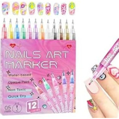 Nails Art Stifte Set – 12 lebendige Farben zur Dekoration | Schnell trocknende Liner Stifte für Zuhause und Salon. Verwenden Sie Nails Art Stifte zum Lackieren von Nägeln