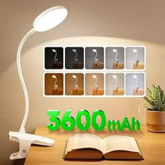 One Fire Reading Lamp Clamp Lamp, 3600 mAh Table Lamp Battery Table Lamp Wireless, 5 Brightness 5 Colours Bedside Lamp Touch, 36 LEDs + 360° Flexible Desk Lamp, Night Light, LED Lamp, Nursing Light