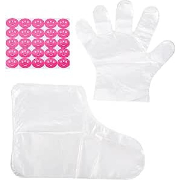UKCOCO Hand und Fußmasken 200 Stück Einweg aus Reißfestem Material mit Befestigungsaufklebern für Fußpflege Zuhause und Wellness Zufälliger Stil