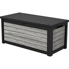 Keter Northwood Storage Box/Cushion Box 623 Litres 100% Waterproof with Ventilation so No Bad Odour / Mould Modern Wood Look Lid Load Capacity up to 250 kg Lid with Gas Struts