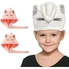 Kids Microfiber Hair Towel for Girls - Quick Dry Hair for Kids - Super Absorbent Head Turban with Button - Pack of 2 Pink