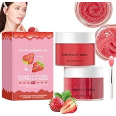 Strawberry Lip Peeling and Moisturising Cream, Sugar Lip Scrub and Lip Sleeping Mask, Overnight Lip Balm & Moisturiser Set, Hydrate Repair Prevent Chapped Lips, Dark Lip Care
