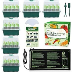 Seedfactor Pack of 7 Seed Starter Tray with Heat Mat (12 Cells per Tray), Plant Germination Trays with Adjustable Humidity Dome Seed Trays Seedling Starter with Base Trays for Germination