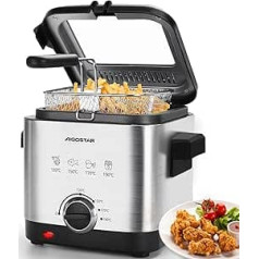 Aigostar Fries 3000041ZD - Mini Fryer, Temperature Control and Removable Lid, Viewing Window, Easy Clean, Stainless Steel Basket, 1.5 Litre Capacity, 900 W -