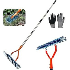 Laubrechen 170 cm, Doppelseitiger Rechen mit Handschuhen, Gartenrechen mit Stahlzähnen, Verstellbarer Rasenrechen für Garten, Rasen & Hof – Laubsammler & Moosentferner