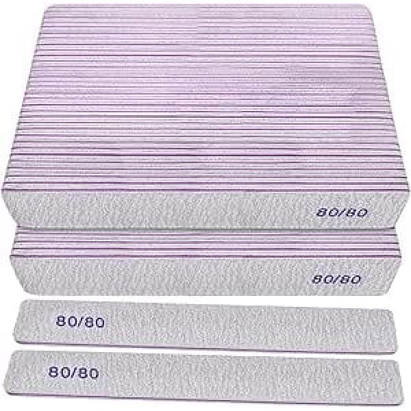 80/80 Grit Nail Files (Pack of 50), Heavy Coarse Emery Boards for Acrylic Nails and Gel Nails, 80 Grit, Double Sided Nail File, Emory Professional Nail File Reusable, Washable,