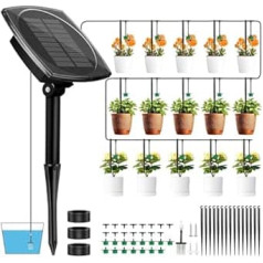 Solar Irrigation System, Automatic Watering for Plants on Holiday, Watering System Balcony with Anti-Siphon, 15 m Hose, 12 Timers, Drip Irrigation for Outdoor Garden Greenhouse Raised Bed
