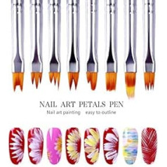 Nail Polish Brush, 8 Pieces Acrylic UV Gel Nail Art Brush Set 3D Nail Flower Drawing Pen Nail Art Tips Builder Brush Colour Gradient Acrylic Painting Brush Nail Liner Brush for DIY Manicure