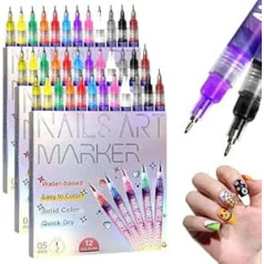 Nagelkunst-Stifte-Set, 12 Farben, Nagelkunst-Marker für Gelnägel, Nagelspitzen, Graffiti-Punktstift, Zeichnen, Malerei, Linerpinsel für DIY-Nagelkunst, Schönheitsdekoration, Maniküre-Werkzeuge (3 Set)