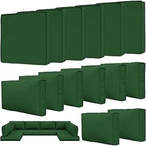14 Stück Outdoor-Terrassen-Kissenbezüge, austauschbare, wasserdichte Möbelbezüge, rutschfeste Bezüge mit Reißverschlüssen, Couch, 3 Größen, nur Bezüge (Grün)