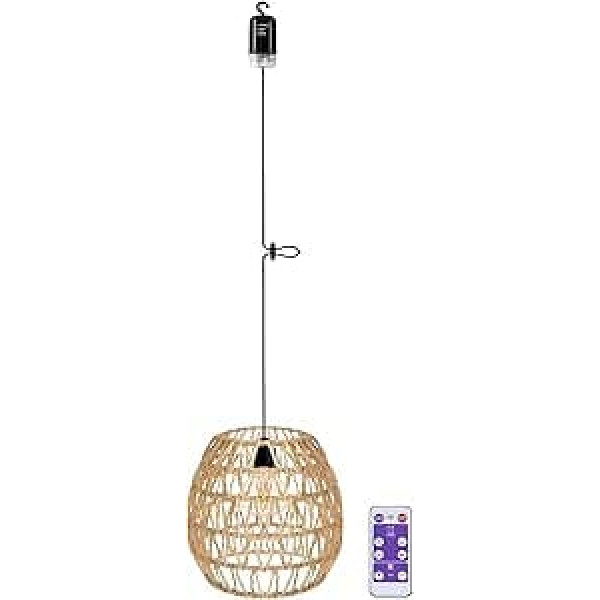 Handgewebte Rattan-LED-Laterne, batteriebetrieben mit Fernbedienung, wasserdicht, hängender Kronleuchter, warmweißes Licht für drinnen und draußen, Beige