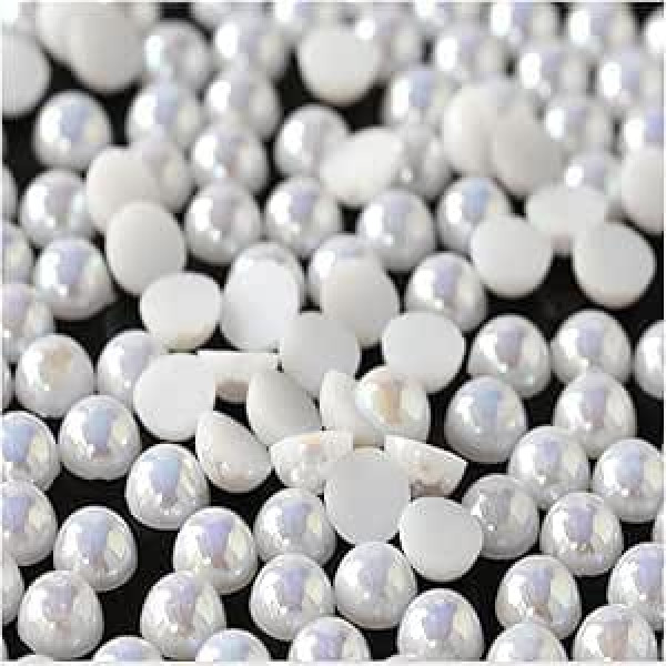 Beads for threading loose 1.5 mm 12 mm white AB colour DIY half round flatback beads plastic imitation half pearls for nail decoration (colour: 12 mm 500 pieces)