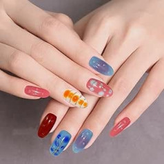 Generisch False Nails, Ballerina Shape, Press On Nails, Tip, False Nails, Fake Nails, Pack of 24, 3D Flower Design in Pastel Colours, Self-Adhesive, Shiny