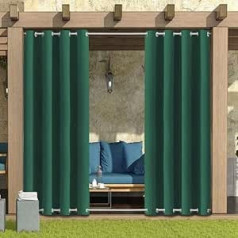 LiveGo Outdoor Curtain Weatherproof Waterproof with Eyelets, Outdoor Curtains for Outdoor Balcony Patio Gazebo Outdoor Curtain Sun Protection Curtains Garden, Green, 4 Pieces, 132 x 213 cm (W x H)