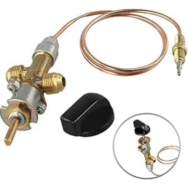 Propane Flameout Safety Control Valve with M8 x 1 Threaded Thermocouple and Knob for LPG Gas Grills and Heaters, 65 mbar, 3/8
