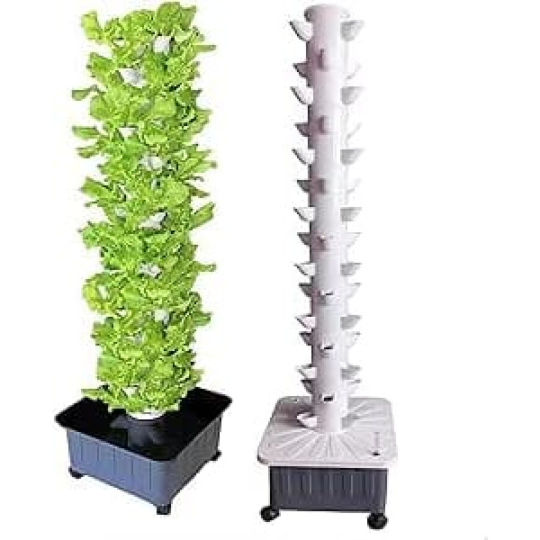 Hydroponic Tower 45 Holes Aquaponics Growing System 15 Tier Garden Tower Aeroponics Growing Kit for Fruit and Vegetables with Hydration Pump Adapter Mesh Pots