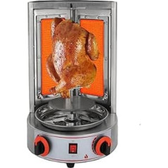 Vertical Gas Kebab Grill, 360° Rotating Barbecue Doner Grill with Double Infrared Burner, Stainless Steel Table Doner Kebab Machine, Electric Schawarma Grill Skewer for Household and
