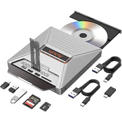 Alxum External DVD CD Drive with M.2 NVMe - 10Gbps & SD/Micro SD Card Slot, Card Reader and USB Ports, CD/DVD Burner for Laptop, Desktop, MacBook, Windows, Linux, Mac OS, Plug & Play