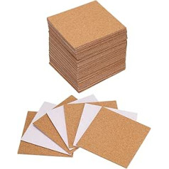 QUARKZMAN Pack of 50 Self-Adhesive Cork Coasters, 95 x 95 x 1.5 mm, Cork Mats, Cork Tiles, Cork Underlay Sheets, Mini Wall Cork Board for Coasters and DIY Crafts, Square.