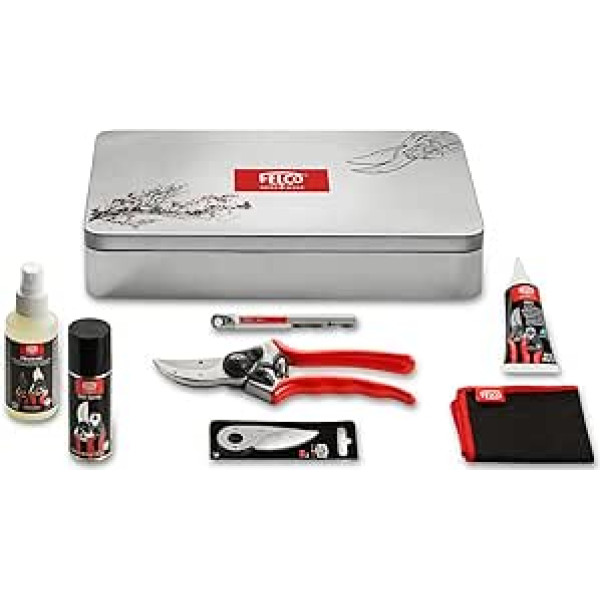 FELCO Model 2 Garden Shears Service and Maintenance Box Model 933 Model 2 Including Replacement Blade 2/3 Lubrication Spray Juice Remover Grease Sharpener Adjustment Key 2/30 Cleaning Cloth Made in