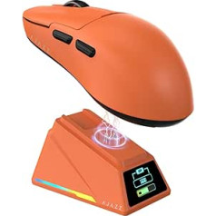AJAZZ AJ159 APEX Wireless Gaming Mouse with RGB Magnetic Charging Base, Lightweight 56 g Design, 2.4G/USB-C/BT, 400 mAh Battery, 42K DPI, 8000Hz Response Rate, Compatible with PC and Mac, Orange