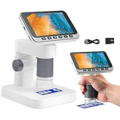 Microscope Numérique 4.5 Inch IPS, 5-1000X Microscope Portable Detachable Pour Enfants 1080P HD Avec 8 Lumières LED Adjustable Card SD de 32