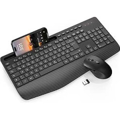 Keyboard Mouse Set Wireless, Ergonomic Full Size Keyboard with Wrist Rest, Phone Holder, Sleep Mode, Quiet 2.4 GHz Wireless Keyboard and Mouse for Mac, Windows, Computer, Laptop, PC