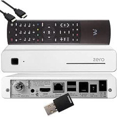 VU+ Zero HW Version 2-1x DVB-S2 Full HD Sat Tuner E2 Linux Receiver, YouTube, Satellite Receiver with Recording Function, Card Reader, Media Player, EasyMouse HDMI Cable & 300 Mbits WiFi Stick, White