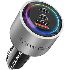 LDLrui 175W Auto Ladegerät Adapter Super Fast Charging, PD/QC Zigarettenanzünder USB Ladegerät Adapter für MacBook Air Pro, iPad, Laptop, Galaxy S25 S24 Ultra