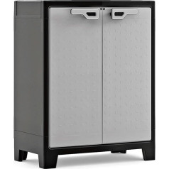 Keter Titan Kunststoffschrank, niedrig, grau, 80 x 44 x 100 cm, inklusiv 2 Einlegeböden mit je 30kg Tragkraft (TÜV zertifiziert), für drinnen und draußen, wasserdicht, aus 70% recycelten Materialien