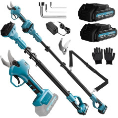 2-in-1 Cordless Telescopic Pruning Shears, 40 mm Electric Pruning Shears Professional with 2 m Telescopic Rod, 2 x 2000 mAh Batteries, Working Range 4 m, for Garden Branches, Orchards