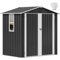 YITAHOME Large Steel Garden Shed 6 x 4 Feet with Window, Lockable Doors & Sloping Roof, Tool Shed for Patio and Garden, L171 x W118 x H185 cm, Grey/White