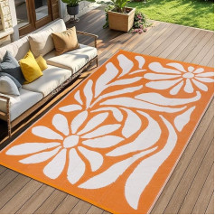 Outdoor Rug Weatherproof 150 x 245 cm, Orange Reversible Rug for Indoor and Outdoor Use, UV-Resistant Carpet for Backyard, Lightweight Recycled Plastic Patio Mat for RV Balcony