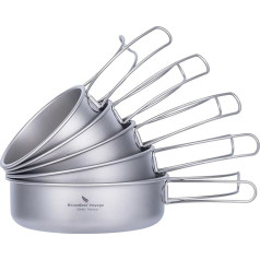 Boundless Voyage Ti1096T Titanium Pans Bowls Crockery Set with Folding Handle Outdoor Camping Portable Plates Saucers Tableware