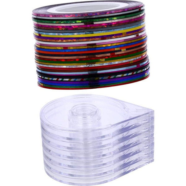 Nail Art Strip Tape Set 38 Pieces Self-Adhesive for Nail Design Homemade Manicure with Dispenser Gold and Silver
