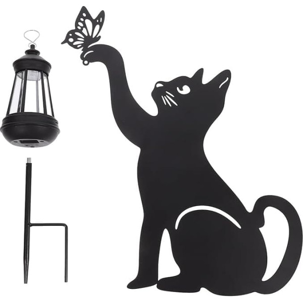 Uonlytech Solar Powered Cat Garden Light with Ground Spike LED Floor Light Made of Robust Material for Patio, Lawn and Outdoor Areas, Weatherproof and Decorative