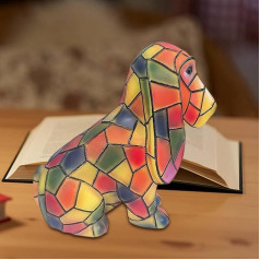 Generisch Pug Table Lamp, Stained Glass Pug Table Lamp, Cute Pet Dog Resin Desktop Table Lamp Night Light, Vintage Animal Dog Art Night Light, Bedside Lamp for Decor Bedroom Home