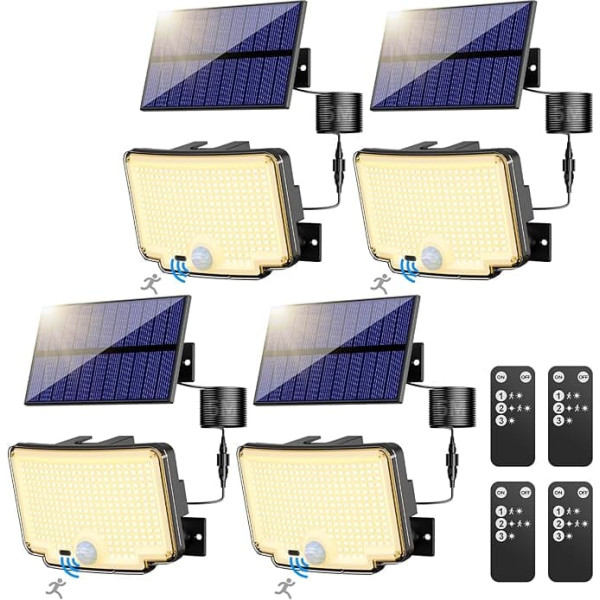 nipify Pack of 4 Solar Lights for Outdoor Use with Motion Sensor, 310 LED, 3 Modes, Solar Light, Outdoor, 270° Wide Angle Lighting, IP65 Waterproof Solar Outdoor Light, Wall Light, Warm White