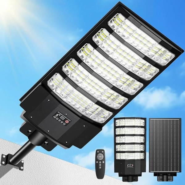 8000 W Solar-Stehleuchte, für den Außenbereich, 6500 K, Solar-Licht mit Bewegungsmelder, IP66, wasserdicht, leistungsstark, LED-Außenstrahler für Garten, Yard, Parkplatz