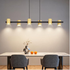 Pendant Light Dining Table Pendant Lamp 6 Bulbs: Modern Dining Table Lamp Hanging in Black Gold GU10 Dining Room Lamp Metal Pendant Light Industrial for Kitchen Living Room Dining Room without