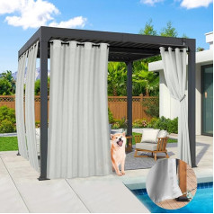 Weatherproof Outdoor Curtain, Set of 2, Non-Transparent Outdoor Curtains, Waterproof with Eyelets, Decorative Curtain, Sun Protection, Privacy Screen for Balcony, Garden, Patio, Gazebo, W 132 x