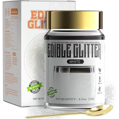 ANRZO Edible Glitter Powder for Drinks (White) - FDA Certified, Vegan Edible Glitter for Drinks, Cocktails, Cakes & More - Drinkable & Tasteless 15g